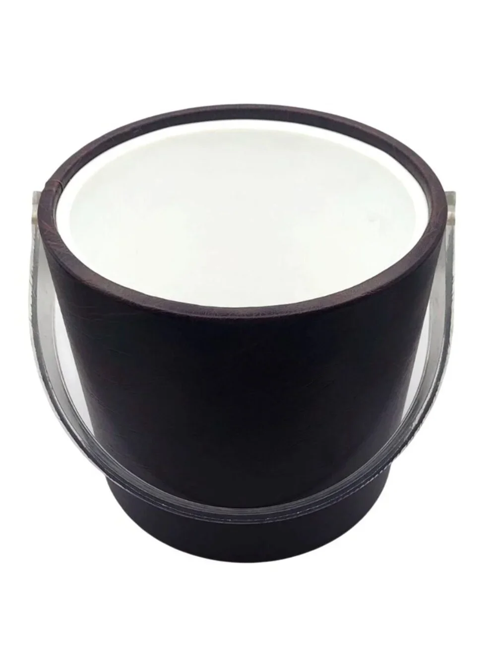 Traditional Dark Brown Vinyl Ice Bucket Set W/ Acrylic Lid Handle and Tongs